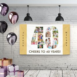 40歳の誕生日パーティー用 オーダーメイド ニュートラルフォトコラージュ 横断幕