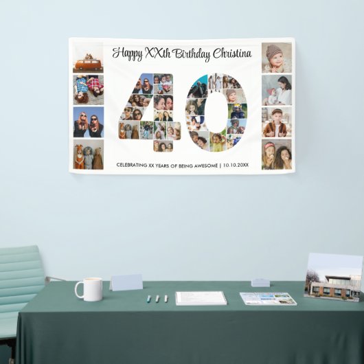 40歳の誕生日パーティー番号40フォトコラージュ 横断幕 (トレードショー)