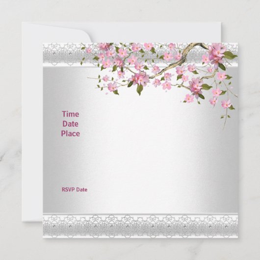 40歳の誕生日パーティー白ピンクの花フローラ 招待状 (裏面)