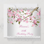 40歳の誕生日パーティー白ピンクの花フローラ 招待状 (正面)