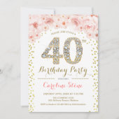 40歳の誕生日パーティー白金ゴールドピンク写真 招待状 (正面)