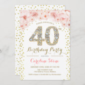40歳の誕生日パーティー白金ゴールドピンク写真 招待状 (正面/裏面)