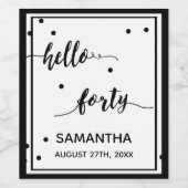 40歳の誕生日パーティー白黒こんにちは40歳 ワインラベル (シングルラベル)