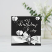 40歳の誕生日パーティー白黒シルバー・バルーン 招待状 (スタンド正面)