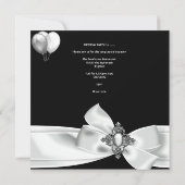 40歳の誕生日パーティー白黒シルバー・バルーン 招待状 (裏面)