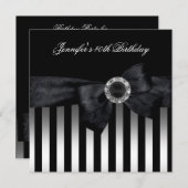 40歳の誕生日パーティー白黒ストライプダイヤモンド 招待状 (正面/裏面)