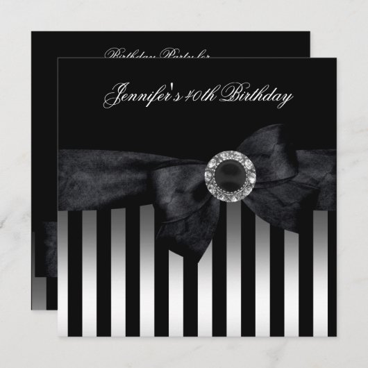 40歳の誕生日パーティー白黒ストライプダイヤモンド 招待状 (正面/裏面)
