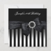 40歳の誕生日パーティー白黒ストライプダイヤモンド 招待状 (正面)