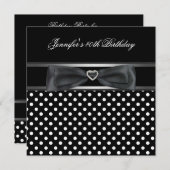 40歳の誕生日パーティー白黒スポットダイヤモンド 招待状 (正面/裏面)