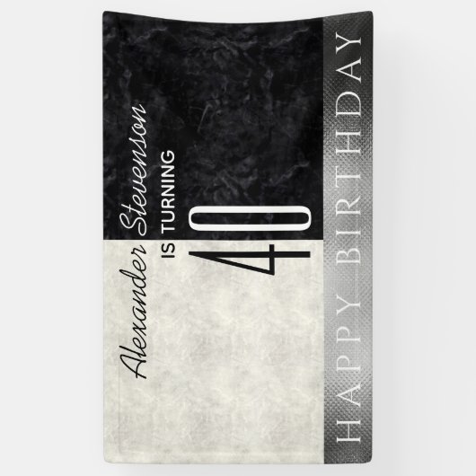 40歳の誕生日パーティー白黒大理石 横断幕 (縦)