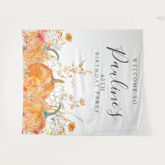 40歳の誕生日パーティー秋かぼちゃワイルドフラワー タペストリー (正面(横))