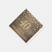 40歳の誕生日パーティー素朴ウッドと金ゴールドダイヤモンド スタンダードカクテルナプキン (角)
