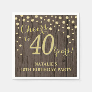 40歳の誕生日パーティー素朴ウッド&金ゴールドダイヤモンドN スタンダードカクテルナプキン