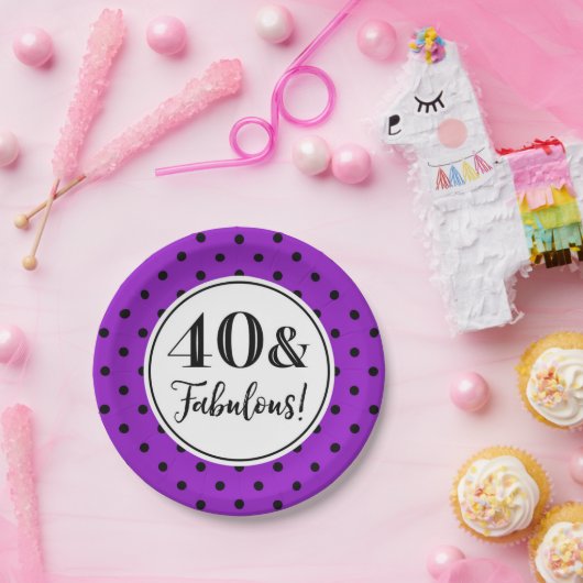 40歳の誕生日パーティー紫の黒の点 ペーパープレート (パーティー)