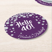 40歳の誕生日パーティー紫ダイヤモンド ラウンドペーパーコースター (アングル)