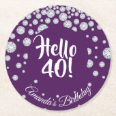 40歳の誕生日パーティー紫ダイヤモンド ラウンドペーパーコースター (正面)