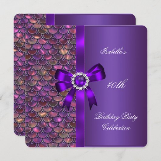 40歳の誕生日パーティー続編ピンクパープルダイヤモンド 招待状 (正面/裏面)