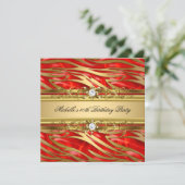 40歳の誕生日パーティー赤い金ゴールドゼブラダイヤモンドジュエル 招待状 (スタンド正面)