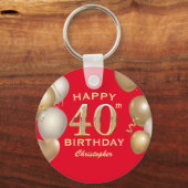40歳の誕生日パーティー赤と金ゴールドバルーン キーホルダー (正面)
