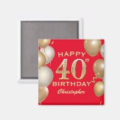 40歳の誕生日パーティー赤と金ゴールドバルーン マグネット (正面/裏面)