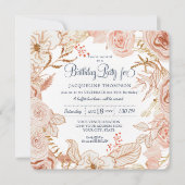 40歳の誕生日パーティー赤面ピンクの水彩フローラ 招待状 (正面)