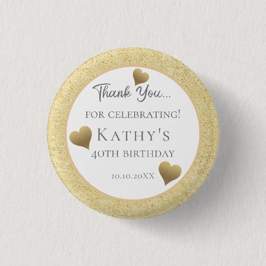 40歳の誕生日パーティー金ゴールドハート 缶バッジ (正面)