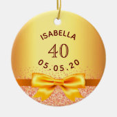 40歳の誕生日パーティー金ゴールドピンクボウ名 セラミックオーナメント (正面)