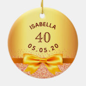 40歳の誕生日パーティー金ゴールドピンクボウ名 セラミックオーナメント (裏面)
