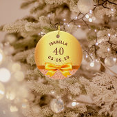40歳の誕生日パーティー金ゴールドピンクボウ名 セラミックオーナメント