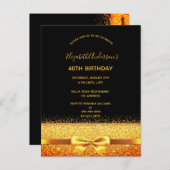 40歳の誕生日パーティー金ゴールドブラック・スパークル招待 ポストカード (正面/裏面)