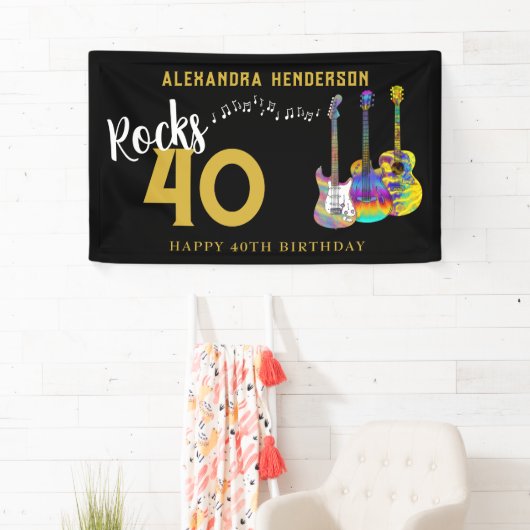 40歳の誕生日パーティー音楽ギタロックアンドロール 横断幕 (インサイチュ)