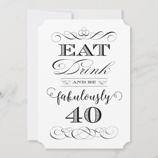 40歳の誕生日パーティー食べドリンクと素晴らしい40 招待状 (正面)
