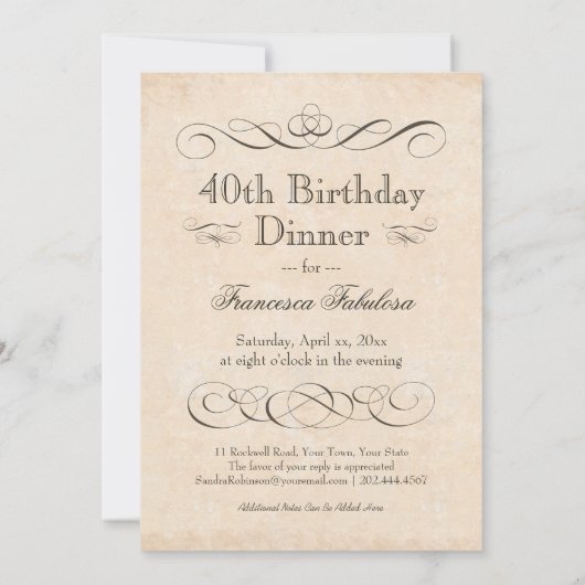 40歳の誕生日パーティー食べドリンクと素晴らしい40 招待状 (裏面)
