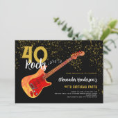 40歳の誕生日パーティー40ロックギター金ゴールドグリッター 招待状 (スタンド正面)