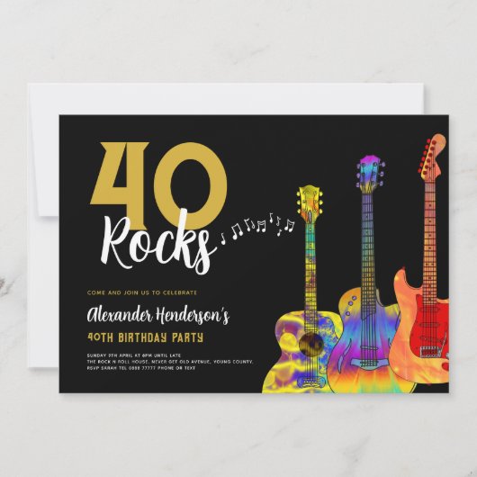 40歳の誕生日パーティー40ロックギター 招待状 (正面)