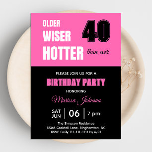 40歳の誕生日パーティー おばさん賢くてセクシーなお姉さん ホットピンク 招待状