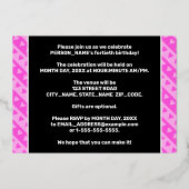 40歳の誕生日パーティー—おもしろいピンクのハートとストライプ 箔招待状 (裏面)