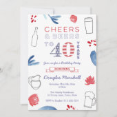 40歳の誕生日パーティー、お祝いとビール 招待状 (正面)