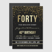 40歳の誕生日パーティー |きらめく金ゴールド紙吹雪 マグネット招待状 (正面/裏面)