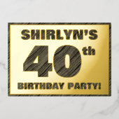 40歳の誕生日パーティー— はっきりした、木目フェイク文字 箔招待状 (正面)