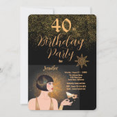 40歳の誕生日パーティー アートデコ ブラック＆ゴールド 招待状 (正面)