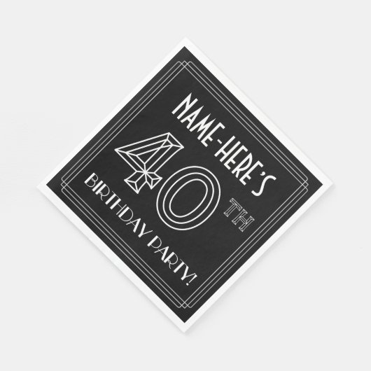 40歳の誕生日パーティー:アールデコスタイル+名前をカスタムする スタンダードランチョンナプキン (角)