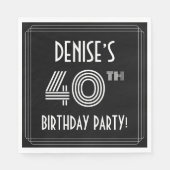 40歳の誕生日パーティー:アールデコスタイル+名前をカスタムする スタンダードランチョンナプキン (正面)