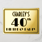 40歳の誕生日パーティー—アールデコ検索「40」 +名前 箔招待状 (正面)