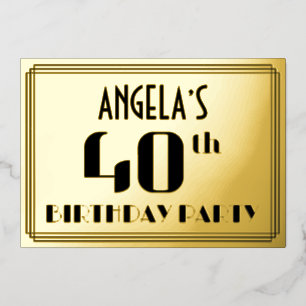 40歳の誕生日パーティー:アールデコ「40」と名前 箔招待状
