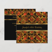 40歳の誕生日パーティー ゴールド ブラック レッド アブストラクト 招待状 (正面/裏面)