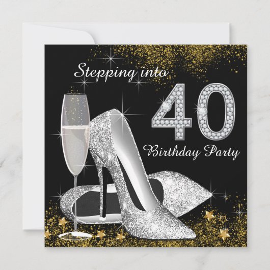 40歳の誕生日パーティー シルバーゴールド 招待状 (正面)