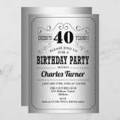 40歳の誕生日パーティー - シルバー ブラック 招待状 (正面/裏面)