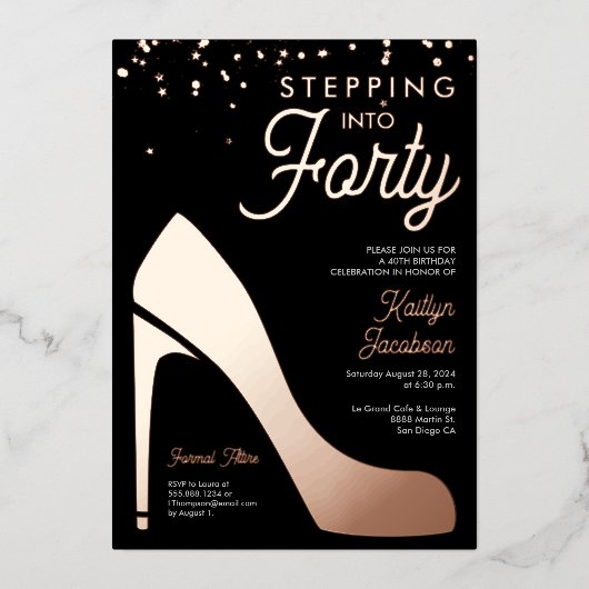 40歳の誕生日パーティー ハイヒール オーダーメイド 箔シーズンカード (正面)