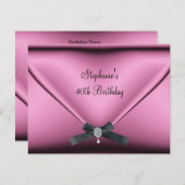 40歳の誕生日パーティー ピンクシルク ダイヤモンドジュエリー 招待状 (正面/裏面)